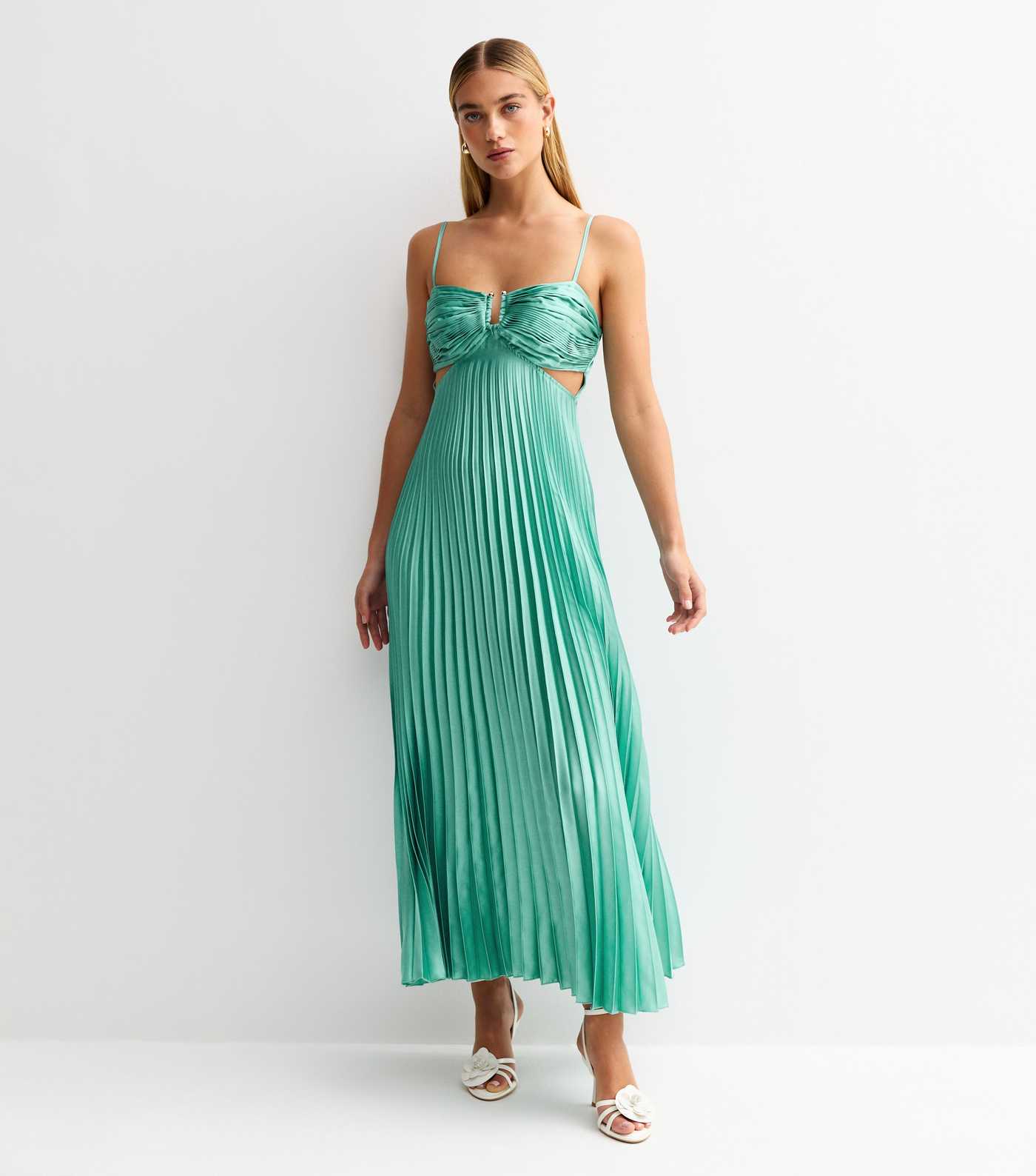 Blue Plissé Midi Dress
