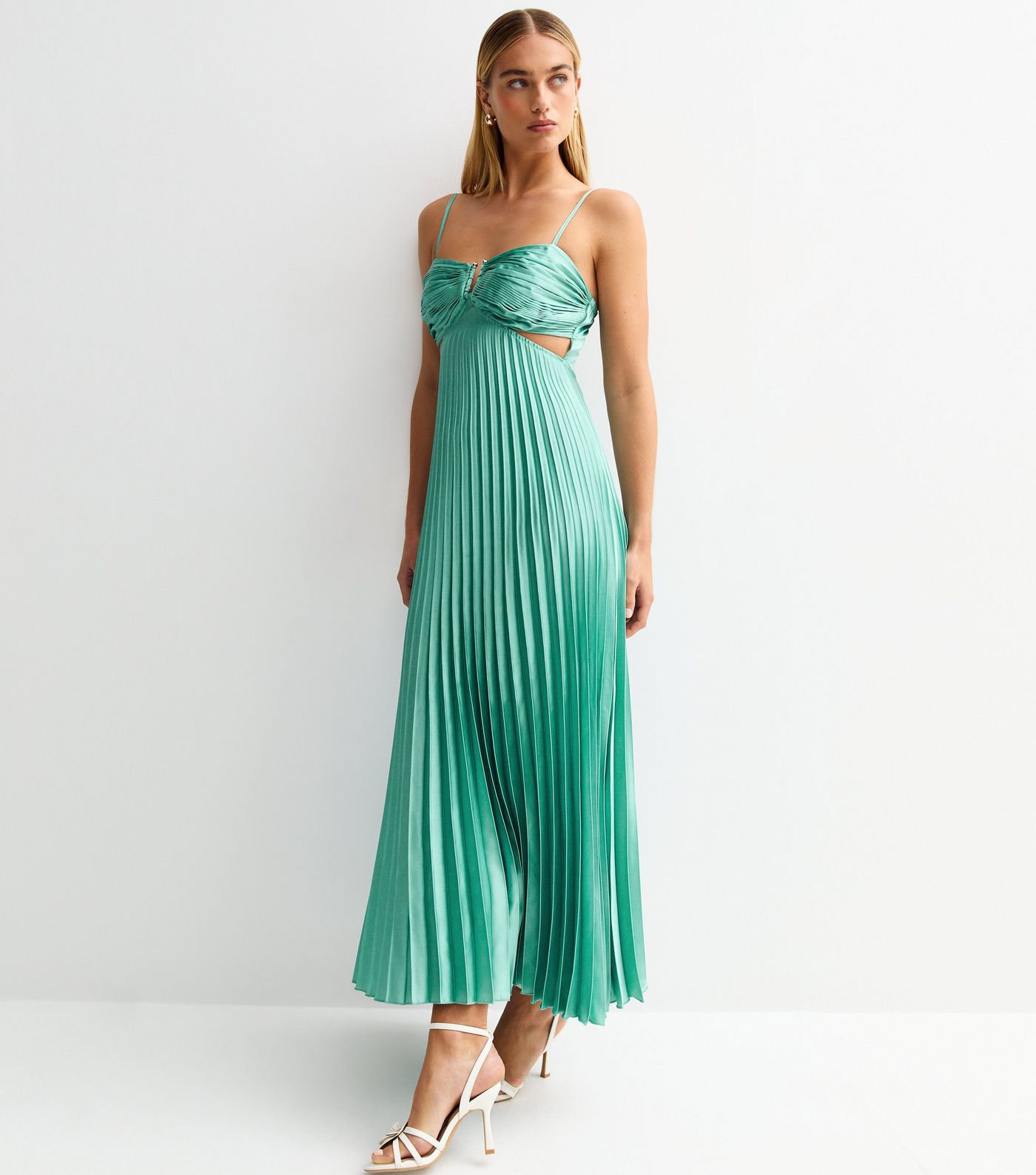 Blue Plissé Midi Dress
